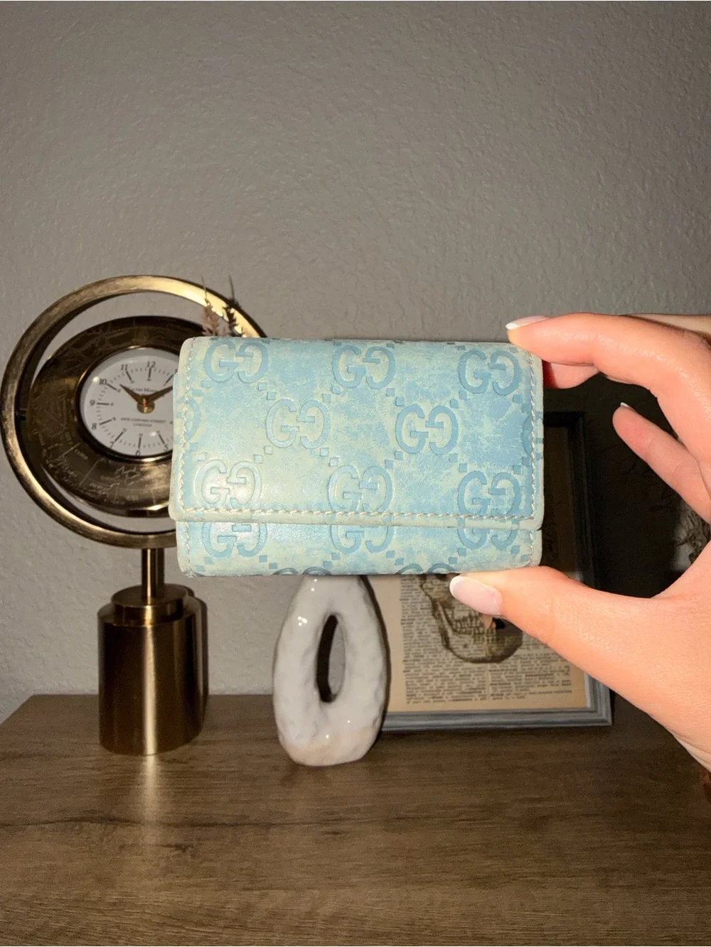 Baby blue Guccissima Key & Card Holder